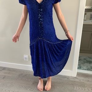 Gorgeous beaded and sequenced blue night dress